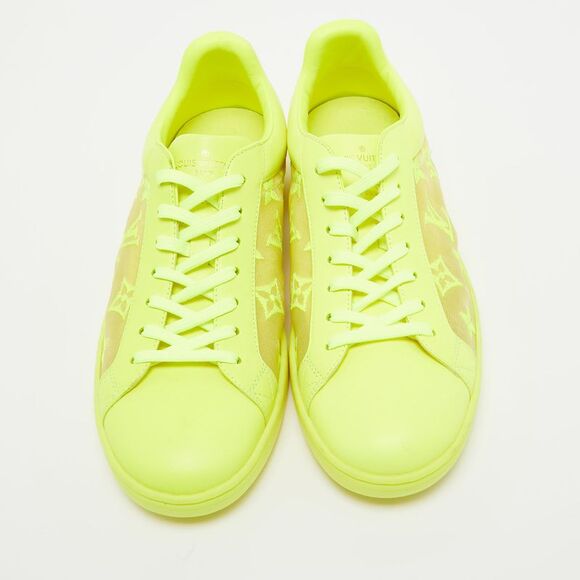 Louis Vuitton Neon Yellow Leather and Monogram Mesh Luxembourg Sneakers - Picture 3 of 4